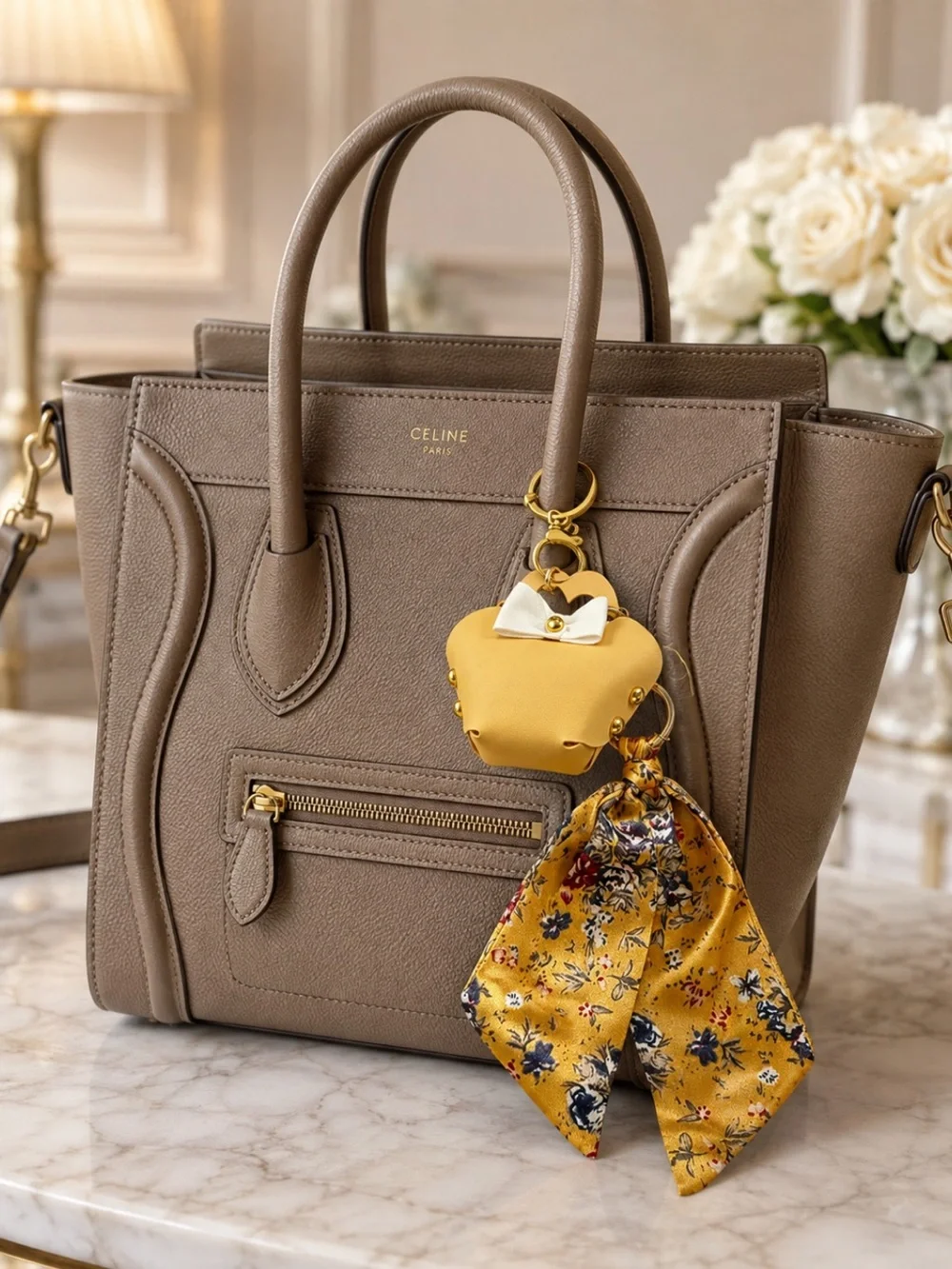 New Mini Bag with Heart & Bow Accents & Floral Mini Twilly Fun Whimsical